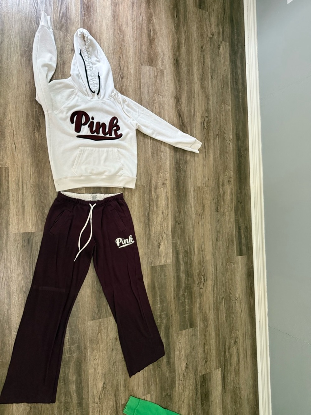 PINK Victoria's Secret White Hoodie with Maroon Jogger Set